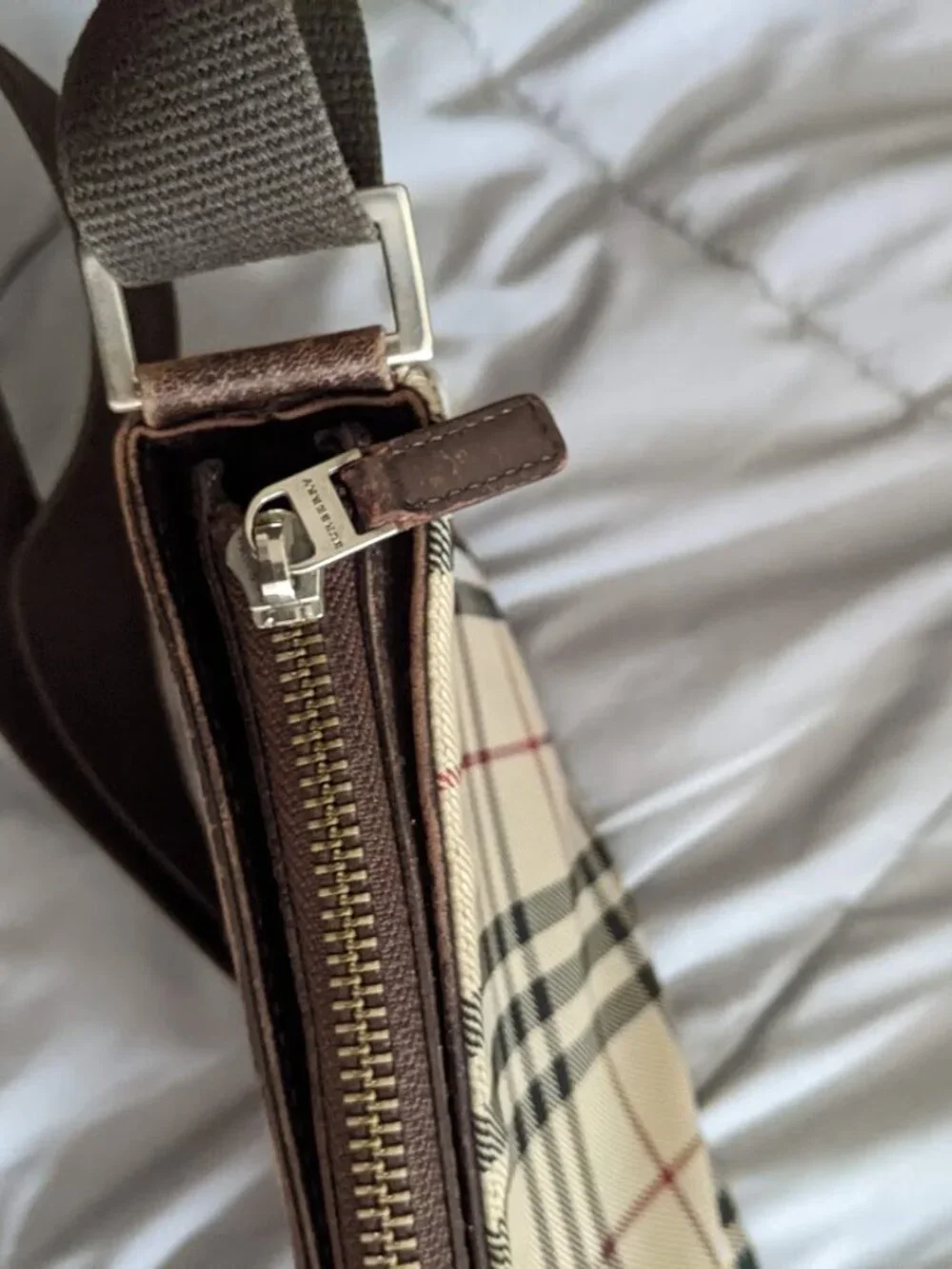 Burberry Vintage Nova Check Canvas Leather Trim Crossbody Shoulder Bag
